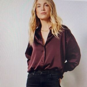 GOOD AMERICAN shine Burgundy Hidden Button front Blouse/Top, S/M